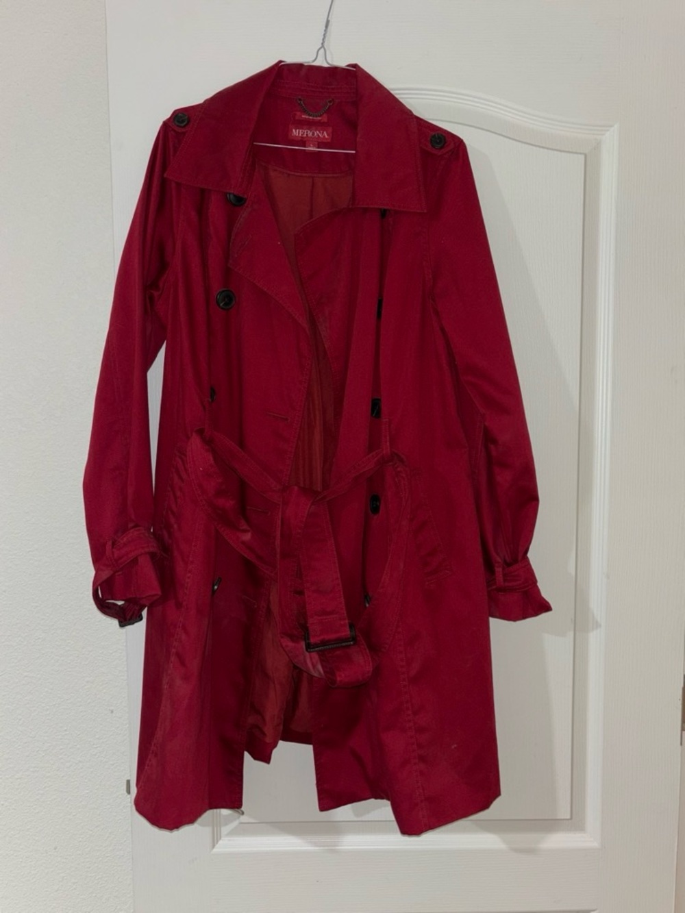 Merona Deep Red Double-Breasted Trench Coat with Belt